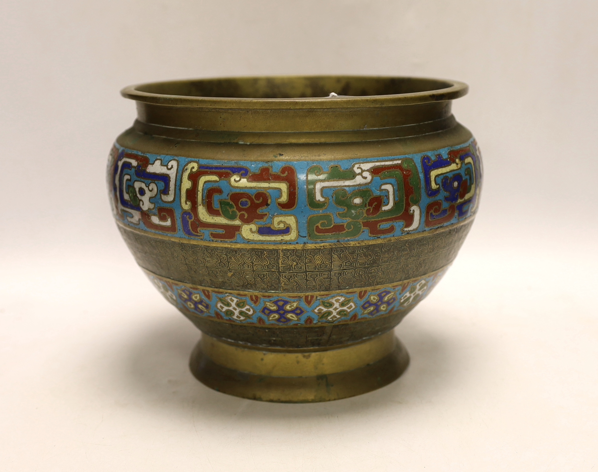 A Japanese champleve enamel and brass jardiniere, 19cm high